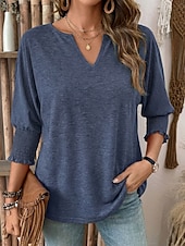 economico T-shirt semplice-Per donna Maglietta Top estivi Grafico Semplice Classico Casual Manica 3/4 Scollo a V Top Regolari Casuale Blu Nero Bianco Rosa Viola Primavera Autunno