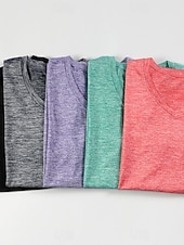 abordables T-shirt uni-Femmes T-shirt Couleur Unie Élégant Basique Manche Courte Col en V Hauts Réguliers Occasionnel Sports Week-end Noir Vert Claire Rose Claire Violet Claire Gris Clair Été Printemps