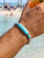 abordables Bijoux pour hommes-Bracelet bohème pour homme en acier titane et pierres naturelles, bracelet à maillons multicolores idéal pour les vacances à la plage, les tenues d'été décontractées et le quotidien.