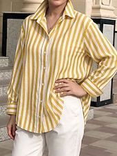 economico Bluse a righe e geometriche-Per donna Camicia Blusa Bottoni Grafico A righe Vintage Elegante Classico Manica Lunga Colletto a Camicia Top Regolari Casuale Quotidiano Ferie Blu Nero Giallo Estate Primavera