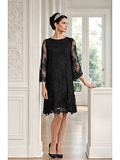 billiga Te Längd-Åtsmitande Kort mini Festklänning Cocktail klänning Bröllopsgästklänning Klänning till brudens mor 3/4 ärm Prydd med juveler Elegant Bröllopsgäst Bröllopsfest Spets Tyll med Applikationsbroderi