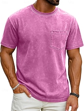 economico magliette di base-Per uomo Maglietta Camicia 100% cotone lavaggio acido Manica Corta Girocollo Estate Primavera Tutte le stagioni Tinta unica Elegante Vintage Neutro Tasca Tinto in capo angosciato Casuale Casa