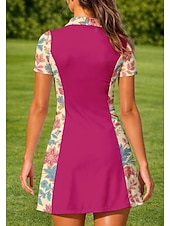 ieftine Rochie de femei-Pentru femei Floral Rochie sport Rochie polo de tenis Manșon scurt Quarter Zip UPF50+ Elastic Κατά του ιδρώτα Respirabil Volei Tenis Golf Răsfrânt Guler cu fermoar Pantaloni scurți Rochii Galben Roz