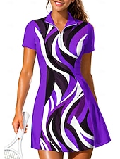 abordables Robe de tennis pour femmes-Femmes Géométrique Robe de tennis tenue de sport Manche Courte Fermeture éclair Imprimé Respirant Tennis Le golf Badminton Col Col Polo Robe Bleu et blanc Violet Orange Vêtements de tennis