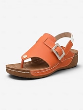 abordables Sandalias Planas-Sandalias de cuña para mujer con hebilla de pedrería naranja, sandalias de verano con tira ajustable, calzado casual cómodo de punta abierta para uso diario y viajes. &amp;paseo por el jardín