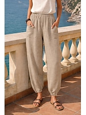abordables Fondos-Mujer 100% Algodón Pantalones anchos Pantalones Harem Vacaciones Básico Confort Largo Cintura Media Color sólido Bolsillo Cintura elástica Cómodo Transpirable Rígido Diario Casual Gris Negro Blanco