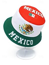 baratos Acessórios-Chapéu bucket masculino reversível em poliéster, estampa da bandeira do México, chapéu leve para torcedores de futebol, ideal para dias de jogo, esportes casuais e atividades ao ar livre.