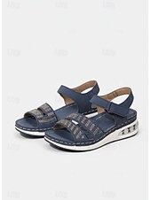 economico Sandali Piani-sandali da donna con cuscino d'aria impreziositi da strass - scarpe comode aperte con velcro regolabili per abbigliamento casual e outdoor