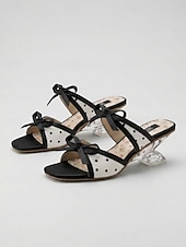voordelige Sandálias de salto-Women's Black Polka Dot Sandals - Trendy Transparent Slide Sandals with Unique Sculptural Heels for Summer Vacations, Daily Street Style &amp; Resort Wear