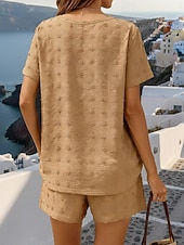 cheap Women's Blouse Suits-Women's Textured Shorts Sets Short Sleeve Round Neck Solid Color Fashion Streetwear Casual Daily Outdoor Blue Black Camel Summer Loose Fit