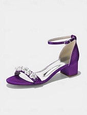 cheap Heeled Sandals-Women's Navy Pearl Embellished Chunky Heel Sandals - Elegant Ankle Strap Cocktail Party Dress Shoes