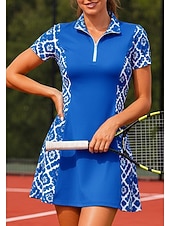 cheap Women's Tennis Dress-Women's Geometric Sports Dress Tennis Polo Dress Short Sleeve Quarter Zip Elastic Sweat-Wicking Breathable Volleyball Tennis Golf Turndown Dress Black Red Blue Tennis Clothing