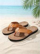 abordables Mujeres-Sandalias de dedo color marrón claro para mujer: chanclas cómodas y acolchadas con tiras de piel sintética para vacaciones en la playa y viajes de verano. &amp;Relajación informal al aire libre