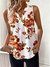 billige Grafisk tank-Women's Tank Top Floral Graphic Plants Elegant Vintage Stylish Sleeveless V Neck Regular Tops Beach Wedding Casual Daily White Light Pink Light Purple Orange Summer Spring