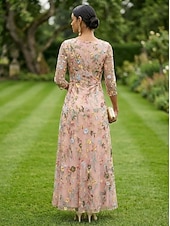 abordables Longitud a la altura del tobillo-Corte A Vestidos Hasta el Tobillo Vestido de Fiesta Vestido Cóctel Vestido de Madrina Manga 3/4 Escote en Pico Elegante Vintage Lujoso Formal Invitado a la boda El derby de Kentucky Gasa Tul con