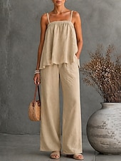 economico Imposta-Per donna Set di biancheria in cotone Set di Pantaloni Senza Maniche Spallina Tinta unica Moda Streetwear Boho Casuale Quotidiano All'aperto Cachi Estate Vestibilità regolare