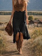 voordelige Vakantierokken-Dames Vakantierok Elegant Modieus Casual Midi Medium taille Rokken Effen Met ruches Onregelmatige zoom Inelastisch Dagelijks Straat Zwart Blozend Roze Leger Groen Rood Zomer