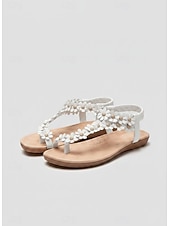 baratos Sandálias Planas-sandálias femininas com tiras em T e detalhes florais e sola acolchoada – perfeitas para passeios casuais de verão