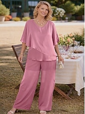  Pentru femei Bluză Seturi de pantaloni Pantaloni cu picioare largi Lungime Manșon 3/4 În V Culoare solidă Simplu Bufantă Modă Șic Stradă Zilnic Casual Zilnic Vacanță Roz Îmbujorat Mov Kaki Primăvara