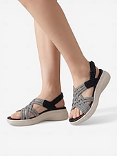 abordables Sandales Confort-Sandales noires sportives pour femmes avec soutien de la voûte plantaire – sandales à bride arrière élastique tissée, chaussures légères, respirantes et rembourrées pour un confort optimal toute la