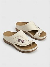 economico Infradito scivolosi-sandali con plateau ricamati in stile bohémien da donna - comode mules con puntale per uso interno/esterno, vacanze estive e relax informale