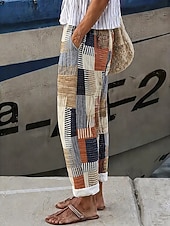 economico Fondi-Per donna Pantaloni effetto lino Gamba larga Pantaloni casual Pantaloni Estivi Vacanza Moda Streetwear Lunghezza alla caviglia Misura del girovita medio Grafico A righe Astratto Coulisse Patchwork