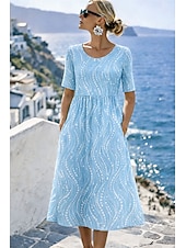 preiswerte Kunst &amp; Design Kleider-Damen Midikleid Shiftkleid Urlaub Lässig Normale Passform Grafik Tupfen Kurzarm Rundhalsausschnitt Blau Rosa Purpur Grün Sommer Frühling