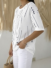  Női Gofris póló Textúrált kötött topok Nyári felsők Grafika Mértani Stílusos Klasszikus Rövid ujjú Terített nyak Kerek Normál felsők Hétköznapi Napi Medence Fehér Arcpír rózsaszín Lóhere Nyár Tavasz