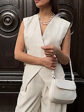 economico Imposta-Per donna Set di biancheria in cotone Set da due pezzi Gilet Senza Maniche Scollo a V Semplice Moda Streetwear Casuale Quotidiano All'aperto Cachi Estate Vestibilità regolare