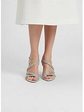 cheap Heeled Sandals-Women's Silver Strappy Slingback Sandals with Rhinestone Detailing – Sparkly Open Toe Kitten Heels for Cocktail Evenings and Wedding Receptions