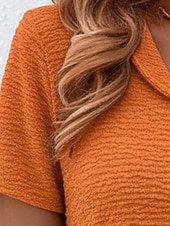 cheap Plain Blouses-Women's Shirt Popover Shirt Summer Shirt Casual Shirt Solid Color Plain Vacation Fashion Casual Short Sleeve V Neck Long Tops Streetwear Beach Holiday Orange Summer Spring Fall