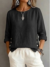 economico Camicie di Lusso-Per donna Blusa Arricciato Bottoni Semplice Vintage Elegante Manica Lunga Girocollo Top Regolari Quotidiano Ferie Uscire Blu Nero Bianco Giallo Rosa Estate Primavera