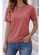 preiswerte Einfarbiges T-Shirt-Damen T-Shirt aus 100% Baumwolle einfarbig stilvoll klassisch lässig kurzärmlig Rundhals lange Oberteile für den täglichen Gebrauch Ausgehen Schwarz Weiß Dusty Rose Grau Sommer Frühling