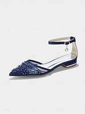 billiga Platta damskor-Women's Champagne Embroidered Ankle Strap Flats – Elegant Garden Party Dress Shoes