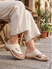 economico Infradito scivolosi-sandali con plateau ricamati in stile bohémien da donna - comode mules con puntale per uso interno/esterno, vacanze estive e relax informale