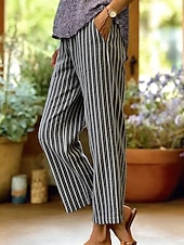 abordables Fondos-Mujer Pantalones con tacto de lino Perneras anchas Pantalones casuales Pantalones de verano Vacaciones Moda Ropa de calle Hasta el Tobillo Media cintura Graphic A Rayas Bolsillo Cintura elástica