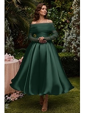 preiswerte Cocktailkleider-Ballkleid A-Linie Knöchellänge Cocktailkleider Partykleider Elegant Vintage Langarm Schulterfrei Hochzeit Formell Abnehmbar Satin mit Schal