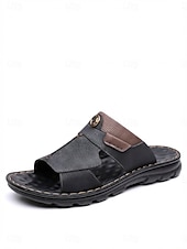 baratos Homens-Sandálias masculinas de couro sintético bege com tira ajustável, respiráveis, ideais para férias de verão na praia.