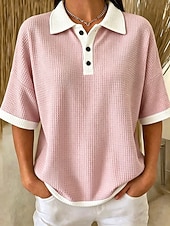  Women's Waffle T-shirt Polo Shirts Tee Waffle Knit Tops Color Block Fashion Classic Patchwork Short Sleeve Polo Collar Long Tops Casual Daily Beach Wear Blue Pink Red Green Summer Spring
