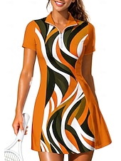 abordables Robe de tennis pour femmes-Femmes Géométrique Robe de tennis tenue de sport Manche Courte Fermeture éclair Imprimé Respirant Tennis Le golf Badminton Col Col Polo Robe Bleu et blanc Violet Orange Vêtements de tennis