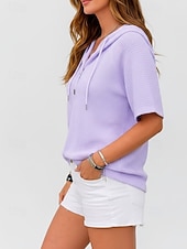  בגדי ריקוד נשים חולצה חולצת וופל טלאים כפתורים צבע אחיד אחיד אלגנטית מסוגנן קלסי ללא שרוולים שרוולים קצרים עם קפוצ'ון חולצות רגילות קזו'אל יומי חגים ירוק בהיר ורוד מסמיק סגול בהיר כחול בהיר