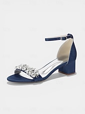 voordelige Hakken Sandalen-Damessandalen met dikke hak en nude strass-steentjes - elegante cocktailschoenen met enkelbandje