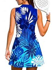 abordables Vestido de Mujer-Mujer Degradado Plantas Flores Vestido de tenis Vestido deportivo Sin Mangas Estampado Transpirable Voleibol Tenis Golf Cuello de polo Cuello con cremallera Bermudas Vestidos Azul Real Ropa de tenis