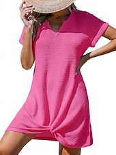 cheap Plain Dress-Women's Mini Dress T Shirt Dress Tee Dress Summer Dress Casual Daily Loose Fit Plain Short Sleeve V Neck Blue Black Light Brown Army Green Summer