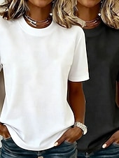  Koszulka damska 100% bawełna Podstawowa Klasyczna Nowoczesna Krótki rękaw Okrągły dekolt Zwykłe Topy Casual Codzienne Wyjście Czarne  Czerwone Białe+Różowe Białe  Czarne Zielone  Niebieskie