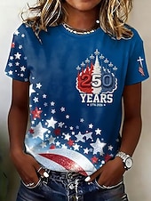  Amerikaanse onafhankelijkheidsdag Dames T-shirt Afdrukken Grafisch Vlag Brief Vintage Modieus Stijlvol Korte mouw Strakke ronde hals Normale tops Casual Dagelijks Weekend blauw Rood Beige Zomer Lente