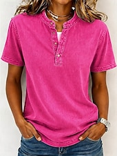  Per donna Maglia Henley Vintage Moda Elegante Manica Corta Top Regolari Casuale Spiaggia Blu Nero Viola Arancione Cachi Primavera