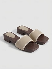 economico Infradito scivolosi-Sandali bassi da donna neri - comodi sandali a punta quadrata per vacanze all'aperto e viaggi estivi &amp;passeggiate informali in riva al mare