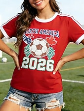  Mujer Camiseta Estampado Graphic Letra Equipo de fútbol Elegante Clásico Casual Manga Corta Cuello Barco Escote Redondo Tops regulares Casual Diario Azul Piscina Negro Rojo Verde Trébol Verano