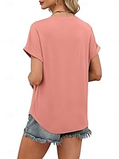 abordables T-shirt uni-Femmes T-shirt Uni Mode Élégant Classique Manche Courte Col en V Hauts Réguliers Quotidien Sortir Week-end Bleu Noir Blanche Rose Claire Rouge Été Printemps